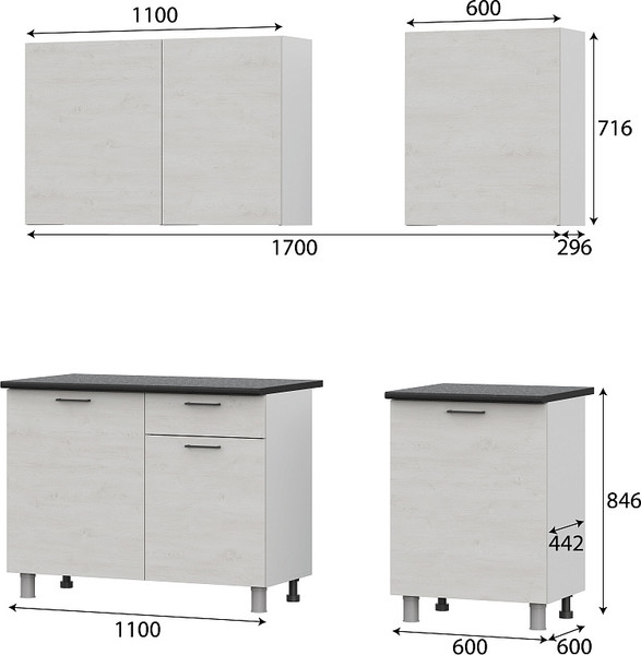 Изображение товара Кухонный гарнитур SV-мебель Лаванда 1.7 без столешницы (сосна санторини светлый)