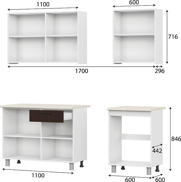 Изображение товара Кухонный гарнитур SV-мебель Розалия 1.7 (белый/ясень анкор светлый/дуб венге/семолина бежевый)
