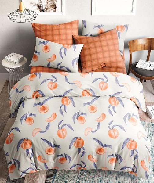Изображение товара Комплект постельного белья Ночь нежна Сочный персик Стандарт Бязь Семейный 50x70 / 70413-1+9849-5