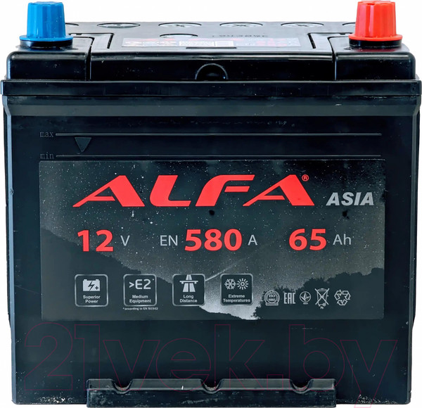 Изображение товара Автомобильный аккумулятор ALFA battery Asia JR 580A с бортом (65 А/ч)