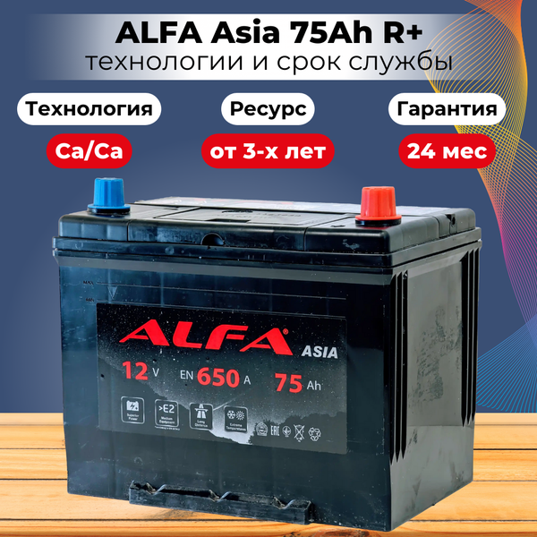 Изображение товара Автомобильный аккумулятор ALFA battery Asia JR 650A (75 А/ч)