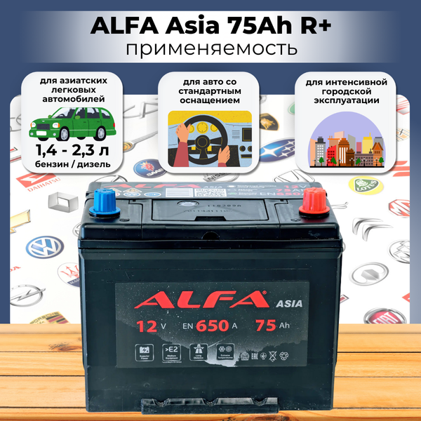 Изображение товара Автомобильный аккумулятор ALFA battery Asia JR 650A (75 А/ч)