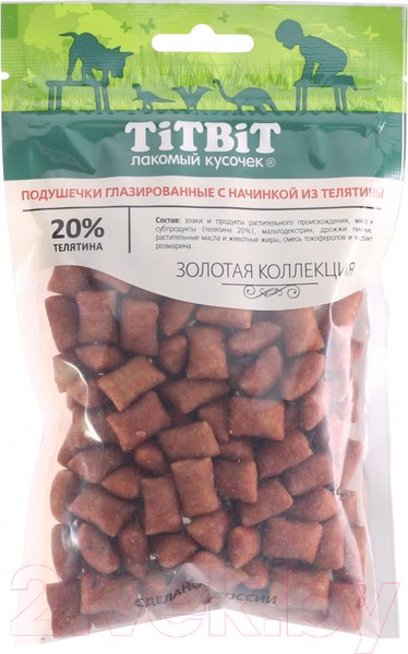 Изображение товара Лакомство для собак TiTBiT Золотая коллекция. Подушечки глазированные из телятины / 18750 (100г)