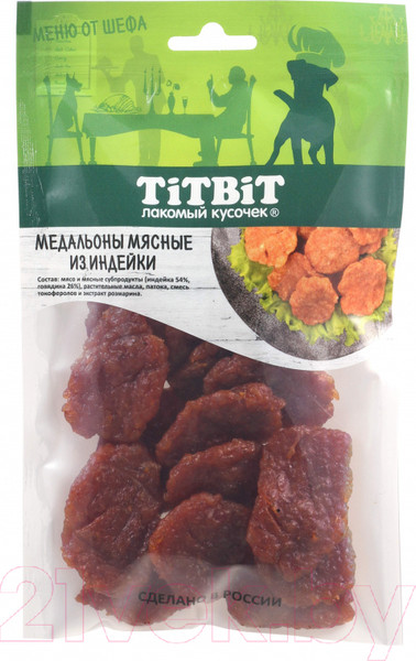 Изображение товара Лакомство для собак TiTBiT Медальоны мясные из индейки Меню от Шефа / 22283 (80г)