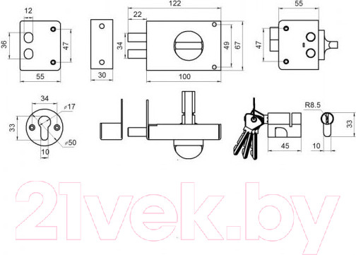 Изображение товара Замок накладной Омега ЗН-1 2Р (серебро)