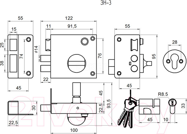 Изображение товара Замок накладной Омега ЗН-3 (медь)