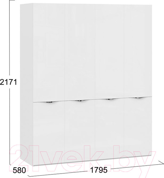 Изображение товара Шкаф ТриЯ Глосс с 4 дверями со стеклом СМ-319.07.441 (белый глянец/стекло)