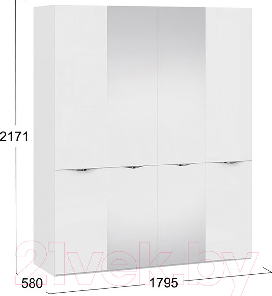 Изображение товара Шкаф ТриЯ Глосс СМ-319.07.442 с 2 дверями со стеклом и 2 зеркальными двер. (белый глянец/стекло)