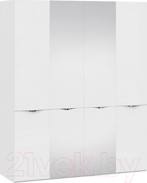 Изображение товара Шкаф ТриЯ Глосс СМ-319.07.442 с 2 дверями со стеклом и 2 зеркальными двер. (белый глянец/стекло)