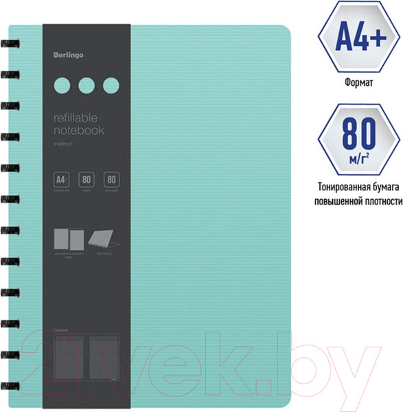 Изображение товара Блокнот Berlingo Instinct A4+ / RNt_A4102 (80л, клетка, мятный/черный)