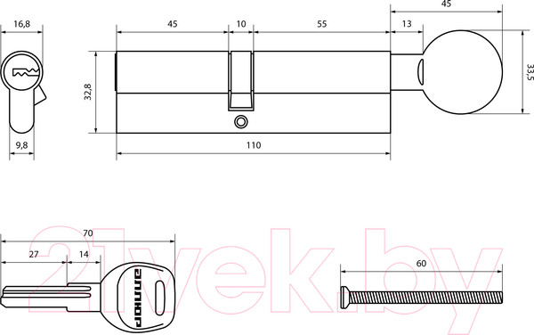 Изображение товара Цилиндровый механизм замка Аллюр HD FG 110-5K СP 45x10x55G вертушка перфорированный (хром)