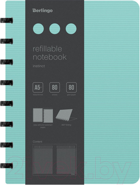 Изображение товара Блокнот Berlingo Instinct A5+ / RNt_A5102 (80л, клетка, мятный/черный)