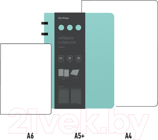 Изображение товара Блокнот Berlingo Instinct A5+ / RNt_A5102 (80л, клетка, мятный/черный)