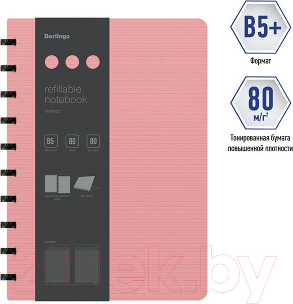 Изображение товара Блокнот Berlingo Instinct B5+ / RNt_B5101 (80л, клетка, фламинго/черный)