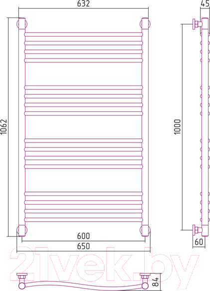 Изображение товара Полотенцесушитель водяной Сунержа Флюид+ 100x60 / 00-0222-1060