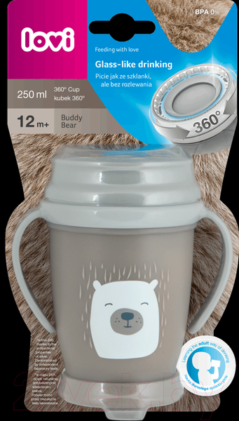Изображение товара Поильник Lovi 360° Buddy bear / 1/599new (250мл, бежевый)