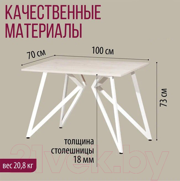 Изображение товара Обеденный стол Millwood Женева Л18 100x70 (дуб белый Craft/металл белый)