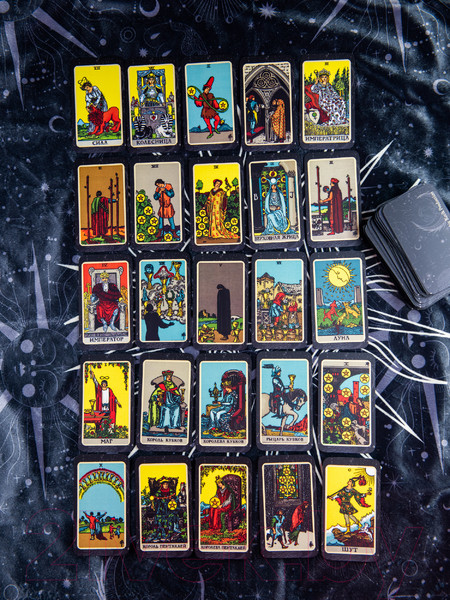 Изображение товара Гадальные карты Gothic Kotik Production Мини Таро Райдера Уэйта классические 78+2 (черный матовый)