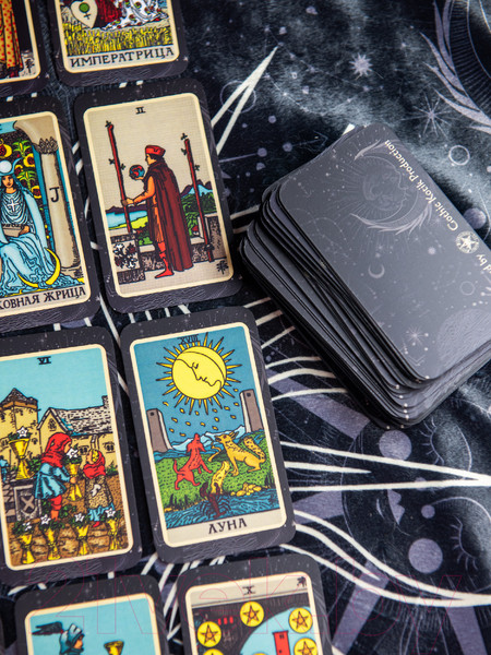 Изображение товара Гадальные карты Gothic Kotik Production Мини Таро Райдера Уэйта классические 78+2 (черный матовый)