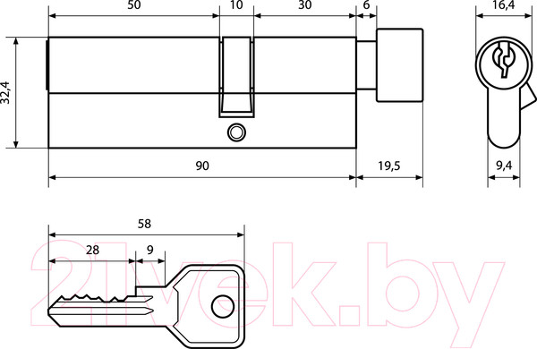 Изображение товара Цилиндровый механизм замка Стандарт Z.I.90В-5K CP (30Bx10x50)