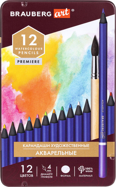Изображение товара Набор акварельных карандашей Brauberg Art Premiere / 181533 (12цв)