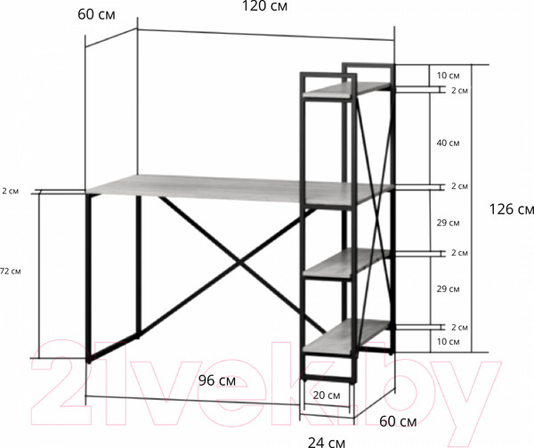 Изображение товара Письменный стол Loftyhome Мальборк Практик-П / 1627829 (смоук)