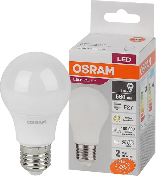 Изображение товара Лампа Osram LED Value А60 7Вт Е27 3000К / 4058075577893