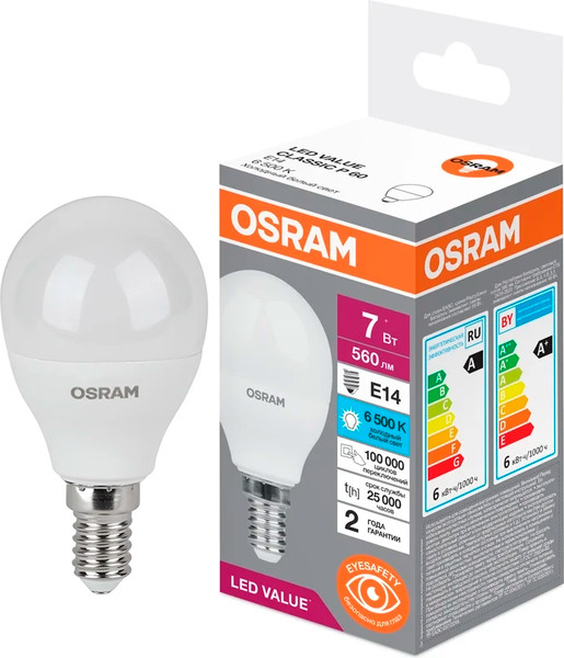 Изображение товара Лампа Osram LED Value Р60 7Вт Е14 6500К / 4058075579682