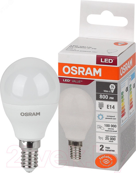 Изображение товара Лампа Osram LED Value Р75 10Вт Е14 6500К / 4058075579774