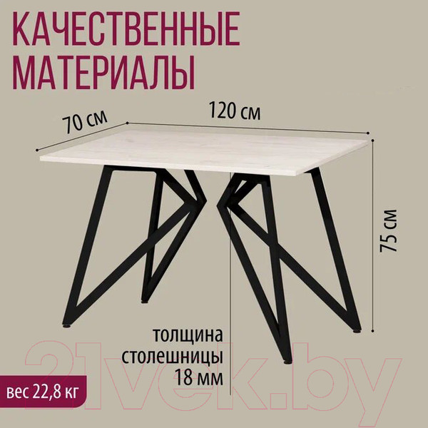 Изображение товара Обеденный стол Millwood Женева Л18 120x70 (дуб белый Craft/металл черный)