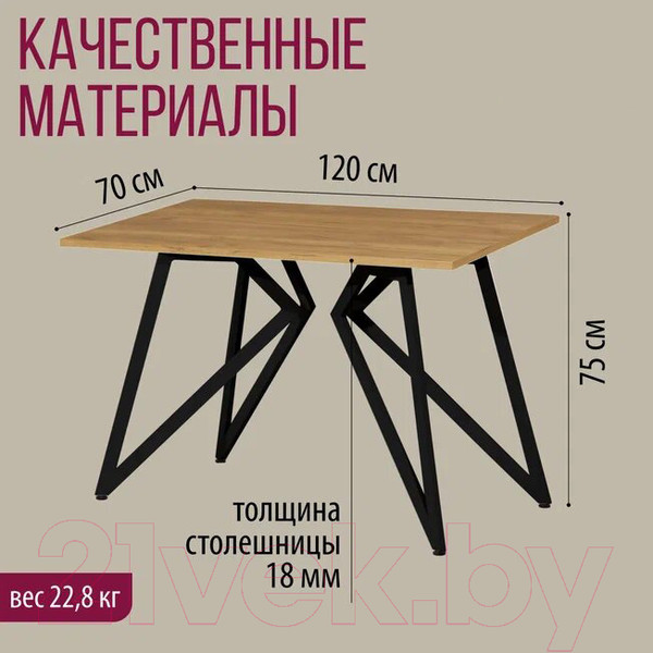 Изображение товара Обеденный стол Millwood Женева Л18 120x70 (дуб золотой Craft/металл черный)