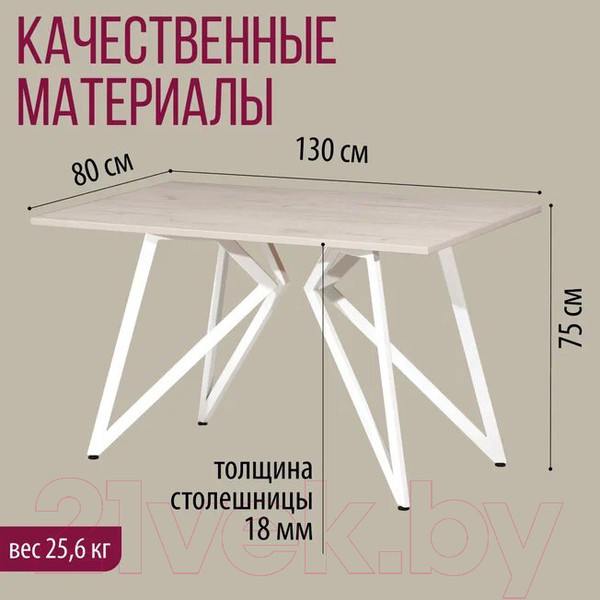 Изображение товара Обеденный стол Millwood Женева Л18 130x80 (дуб белый Craft/металл белый)