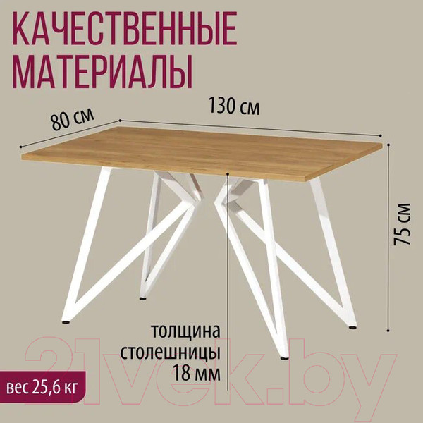 Изображение товара Обеденный стол Millwood Женева Л18 130x80 (дуб золотой Craft/металл белый)