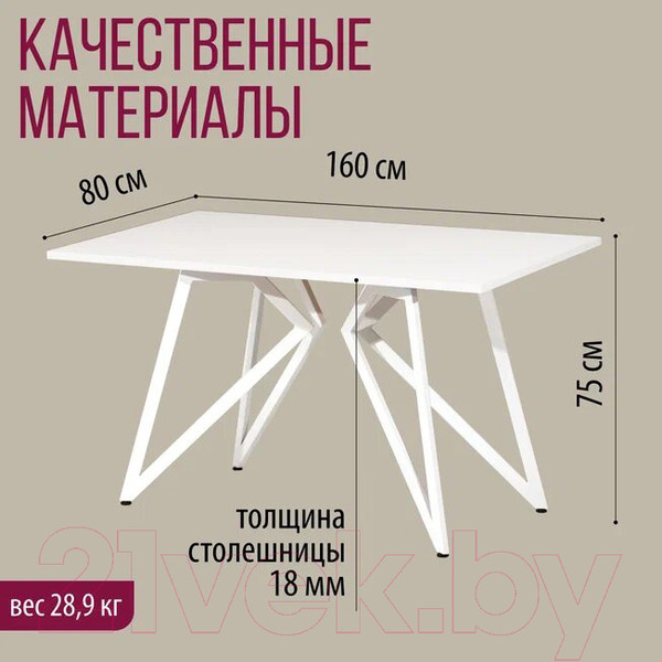 Изображение товара Обеденный стол Millwood Женева Л18 160x80 (белый/металл белый)