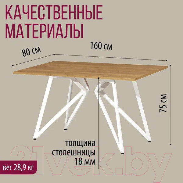 Изображение товара Обеденный стол Millwood Женева Л18 160x80 (дуб золотой Craft/металл белый)