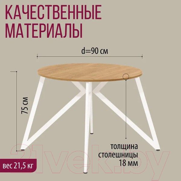 Изображение товара Обеденный стол Millwood Женева Л18 D90 (дуб золотой Craft/металл белый)
