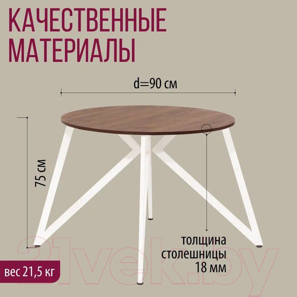 Изображение товара Обеденный стол Millwood Женева Л18 D90 (дуб табачный Craft/металл белый)