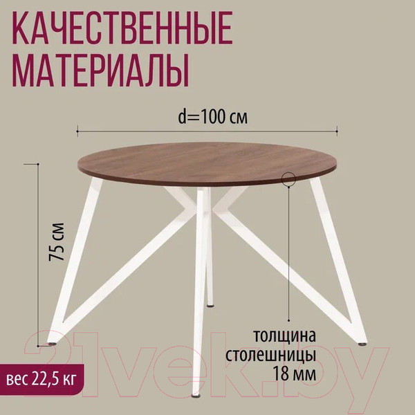 Изображение товара Обеденный стол Millwood Женева Л18 D100 (дуб табачный Craft/металл белый)