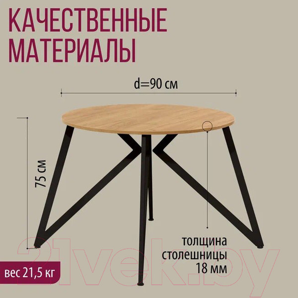 Изображение товара Обеденный стол Millwood Женева Л18 D90 (дуб золотой Craft/металл черный)
