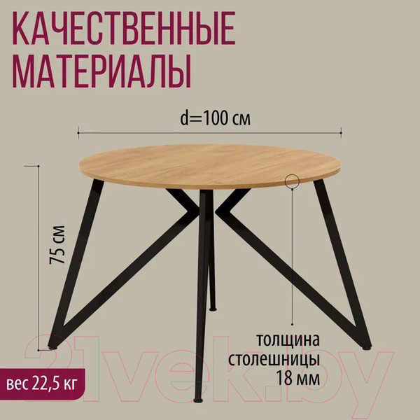 Изображение товара Обеденный стол Millwood Женева Л18 D100 (дуб золотой Craft/металл черный)