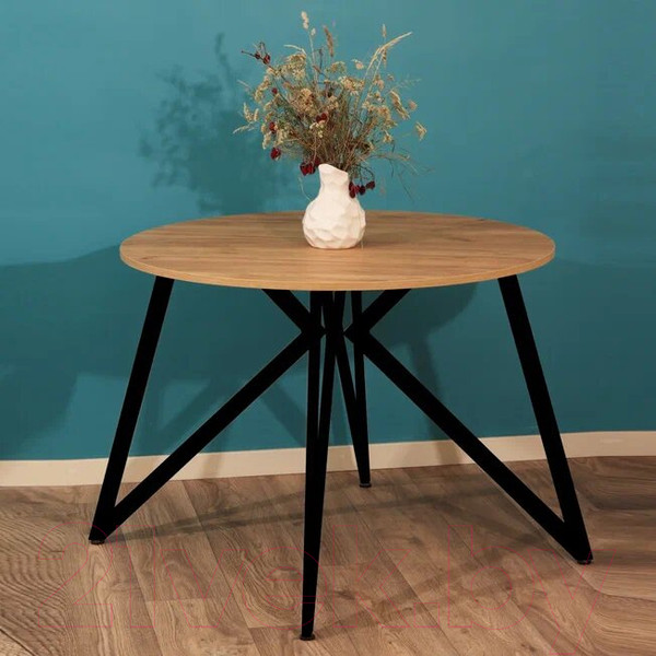 Изображение товара Обеденный стол Millwood Женева Л18 D100 (дуб золотой Craft/металл черный)