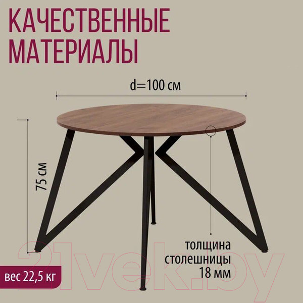 Изображение товара Обеденный стол Millwood Женева Л18 D100 (дуб табачный Craft/металл черный)