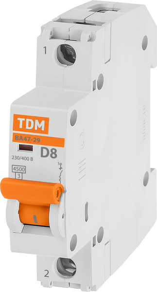 Изображение товара Выключатель автоматический TDM ВА 47-29 1Р 8А (D) 4.5кА / SQ0206-0138