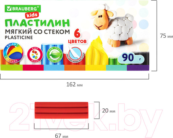 Изображение товара Пластилин восковой Brauberg Kids / 106493 (6цв)
