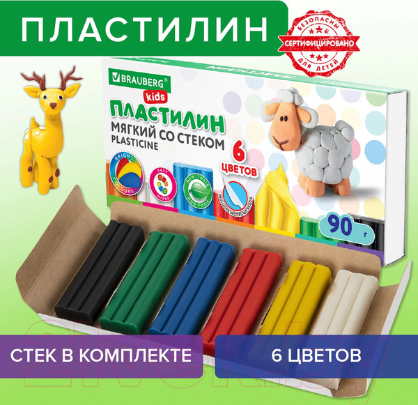 Изображение товара Пластилин восковой Brauberg Kids / 106493 (6цв)