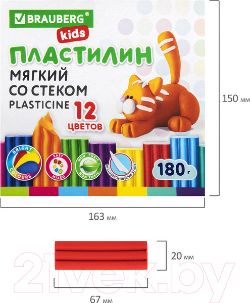 Изображение товара Пластилин восковой Brauberg Kids / 106495 (12цв)