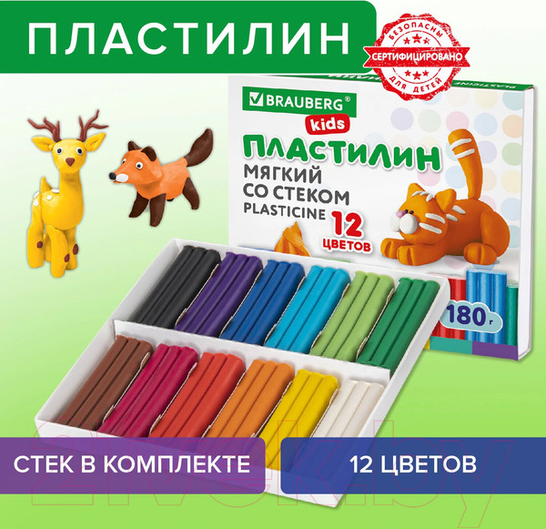 Изображение товара Пластилин восковой Brauberg Kids / 106495 (12цв)