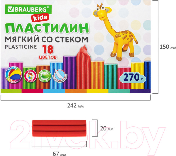 Изображение товара Пластилин восковой Brauberg Kids / 106497 (18цв)