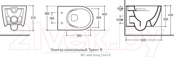 Изображение товара Унитаз подвесной с инсталляцией Керамин Трент R + AM101/1120