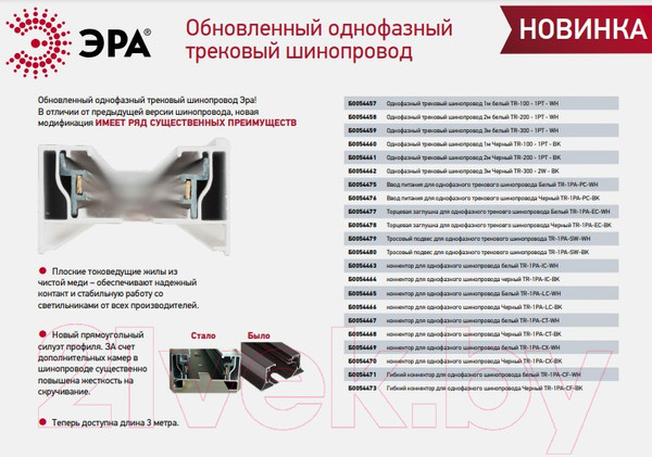 Изображение товара Шинопровод ЭРА TR-300 - 1TP - BK / Б0054462
